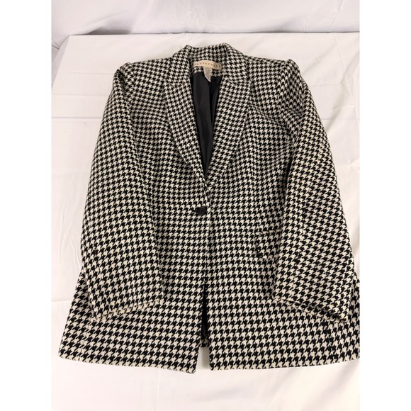 Apostrophe Jackets & Blazers - Apostrophe Houndstooth Blazer 8 Black White Wool Blend Single Button Jacket